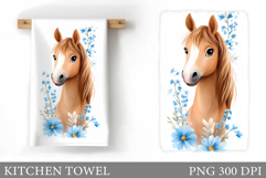 Cute Horse Kitchen Towel Design. Cute Horse Sublimation Product Image 1