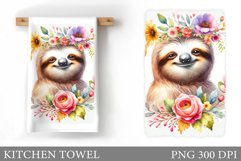 Cute Sloth Kitchen Towel Design. Sloth Flowers Kitchen Towel Product Image 1