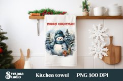Christmas kitchen towel I Snowman tea towel PNG design