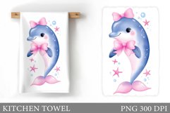 Cute Dolphin Kitchen Towel. Cute Dolphin Sublimation Product Image 1