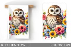 Cute Owl Kitchen Towel. Owl Flowers Kitchen Towel Design Product Image 1