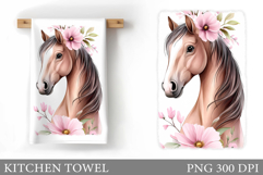 Horse Kitchen Towel Design. Horse Flowers Sublimation Product Image 1