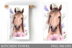 Horse Kitchen Towel Design. Horse Flowers Sublimation Product Image 1