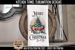 Red Wagon with Christmas Tree Kitchen Towel Sublimation PNG Product Image 3