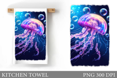 Jellyfish Kitchen Towel. Sea Kitchen Towel Sublimation Product Image 1
