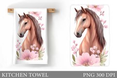 Horse Kitchen Towel Design. Horse Flowers Sublimation Product Image 1