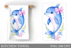 Cute Dolphin Kitchen Towel. Sea Kitchen Towel Sublimation Product Image 1