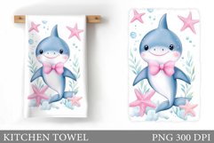 Cute Shark Kitchen Towel Design. Cute Shark Sublimation Product Image 1