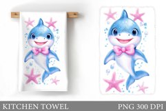 Cute Shark Kitchen Towel Design. Cute Shark Sublimation Product Image 1
