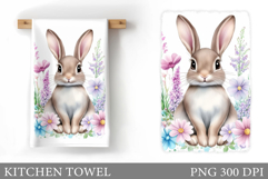 Cute Bunny Kitchen Towel. Bunny Flowers Kitchen Towel Design Product Image 1