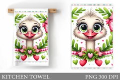 Cute Ostrich Kitchen Towel. Valentines Kitchen Towel Design Product Image 1