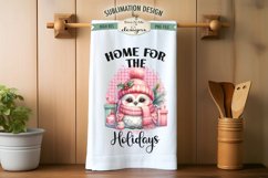 Pink Holiday Owls Kitchen Towel Sublimation Designs Product Image 5