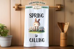 Spring Easter Bunnies with Fence | Kitchen Towel Sublimation Product Image 5