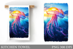 Jellyfish Kitchen Towel. Sea Kitchen Towel Sublimation Product Image 1