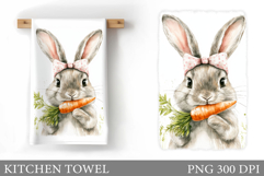 Cute Bunny Kitchen Towel Design. Cute Bunny Sublimation Product Image 1