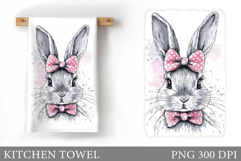 Cute Bunny Kitchen Towel. Cute Bunny Sublimation Product Image 1