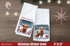 Christmas Kitchen Towel Sublimation | Cow highland PNG Product Image 1