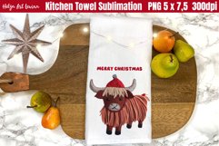 Christmas Kitchen Towel Sublimation | Cow highland PNG Product Image 1