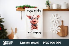 Funny pig kitchen towel sublimation design, funny pig dish towel clipart PNG, pigs make me happy.