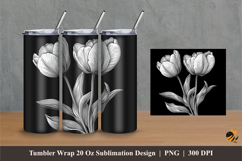 Black and White Tulips Tumbler Wrap Sublimation Designs 1 Product Image 1