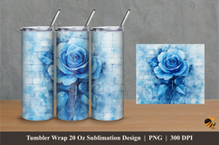 Blue Watercolor Rose Tumbler Wrap Sublimation Designs 1 Product Image 1