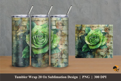 Green Rose Tumbler Wrap Sublimation Designs 1 Product Image 1