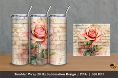 Pale Red Rose Tumbler Wrap Sublimation Designs 1 Product Image 1