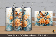 Orange Rose Butterfly Tumbler Wrap Sublimation Designs 2 Product Image 1