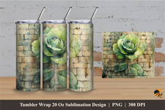 Green Rose Tumbler Wrap Sublimation Designs 2 Product Image 1