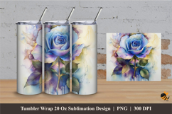 Pale Blue Rose Tumbler Wrap Sublimation Designs 2 Product Image 1