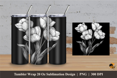 Black and White Tulips Tumbler Wrap Sublimation Designs 2 Product Image 1