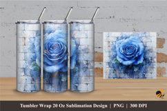 Blue Watercolor Rose Tumbler Wrap Sublimation Designs 2 Product Image 1