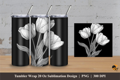 Black and White Tulips Tumbler Wrap Sublimation Designs 3 Product Image 1