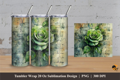 Green Rose Tumbler Wrap Sublimation Designs 3 Product Image 1
