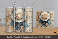 Cream Rose Tumbler Wrap Sublimation Designs 3 Product Image 1