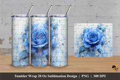 Blue Watercolor Rose Tumbler Wrap Sublimation Designs 3 Product Image 1