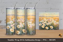 White Flowers Tumbler Wrap Sublimation Designs 3 Product Image 1