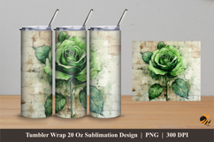 Green Rose Tumbler Wrap Sublimation Designs 4 Product Image 1