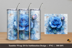 Blue Watercolor Rose Tumbler Wrap Sublimation Designs 4 Product Image 1
