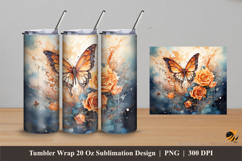 Orange Rose Butterfly Tumbler Wrap Sublimation Designs 4 Product Image 1
