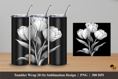 Black and White Tulips Tumbler Wrap Sublimation Designs 4 Product Image 1