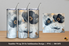 Gray Flowers Tumbler Wrap Sublimation Designs 4 Product Image 1