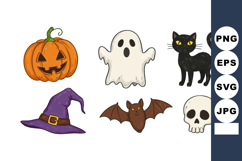 Halloween themed vector set with pumpkin ghost black cat wit Product Image 1