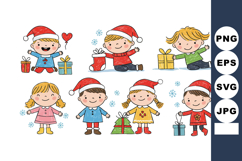 Children wearing santa hats celebrating christmas with gifts Product Image 1