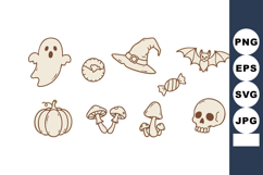Halloween spooky icons set with ghost pumpkin skull witch ha Product Image 1