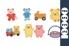 Colorful teddy bears and toy vehicles collection in playful Product Image 1