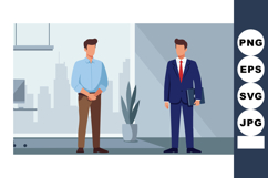 Two men standing in office room with modern furniture and pl Product Image 1