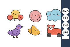 Cute colorful vector icons set with smiling sun cloud bird t Product Image 1