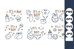 Baby boy announcement icons with bottles pacifier clothes an Product Image 1