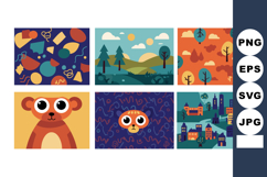 Colorful cartoon animals and nature landscape vector collect Product Image 1